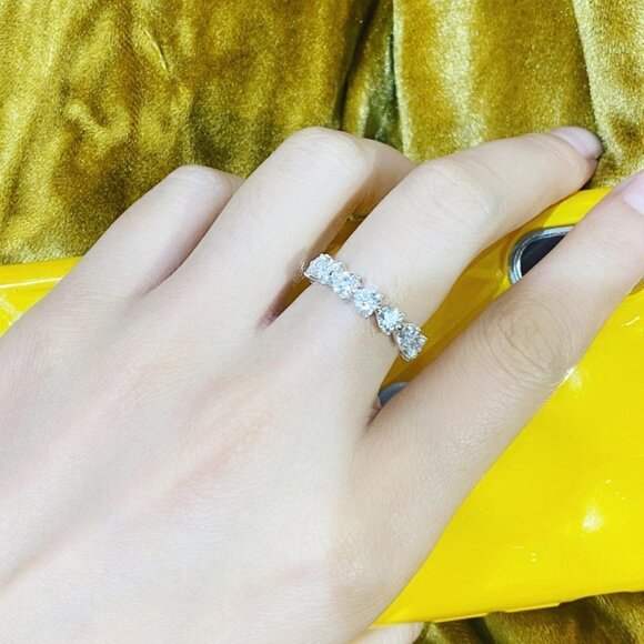 💞Lovely Diamonds Sweet Zircon Silver Heart Eternity Rings for Women, MARR9139 - Picture 4 of 5